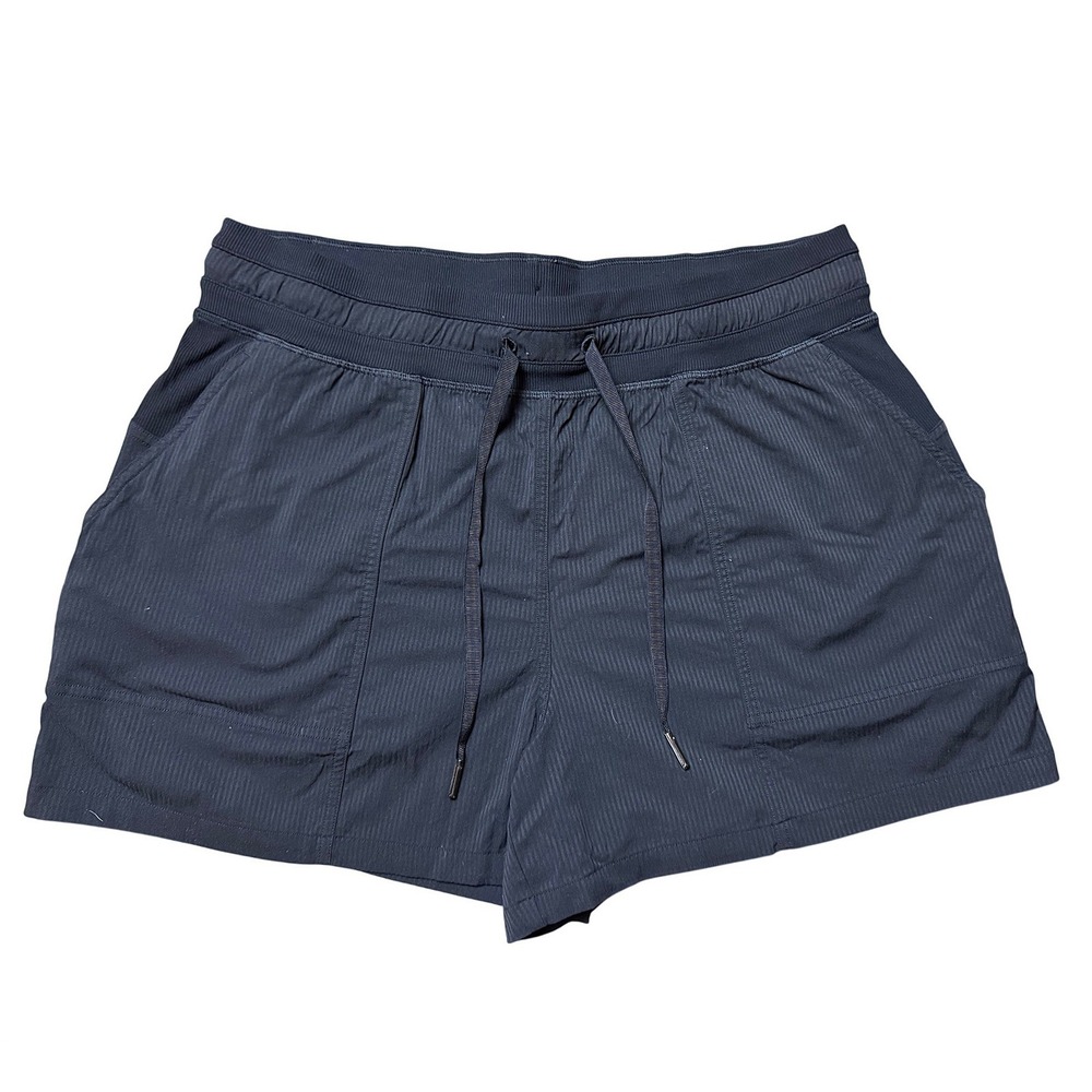 Lululemon On the Fly Shorts Black Pinstripe Woven Drawstring Size 10 LW7CCGS